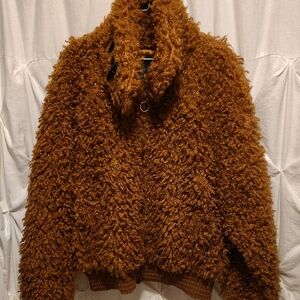 Cozy Brown Faux Fur Large Loop Bomber Jacket